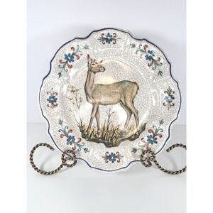 Vtg Lami Italy Melamine Hanging Wall Deer Plate Scalloped Edge 10.5"